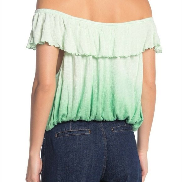 Free People Cora Lee Off the Shoulder Top-Green - Picture 2 of 8